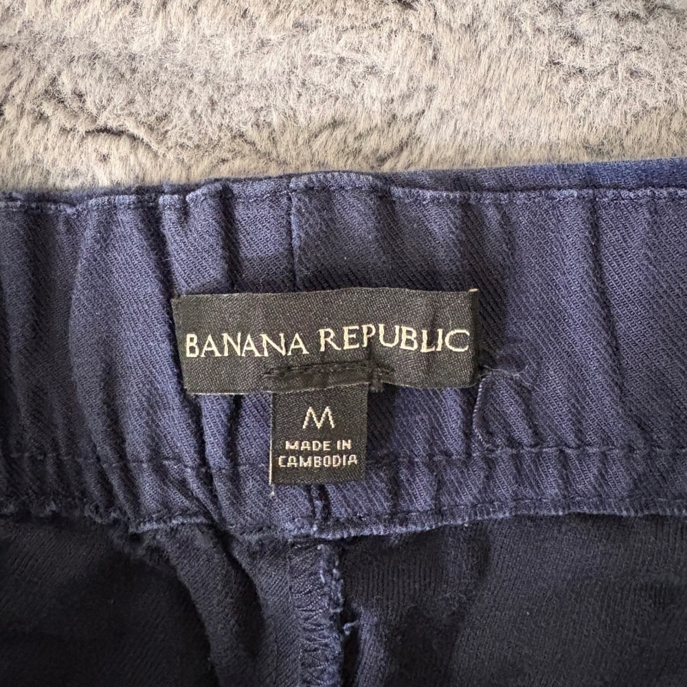 Banana Republic Navy Blue Linen Lyocell Blend Pull On Cropped Pants Womens M - Picture 3 of 7